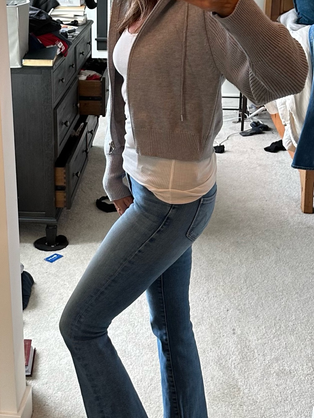 Cropped Light Gray Zip Hoodie Jacket - Women - Picture 3 of 10